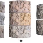 The two smaller pillars have (A) fleur-de-lys, (B) lion and (C) rose designs, photographed after cleaning, and are identical to the chimneys of Dalmeny House, seat of Lord Rosebery near Queensferry, built 1814 - 1817.