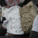 A few lion and rose reliefs were made using Lithomex or a modern version of Coade Stone to replace irretrievably damaged original pieces.